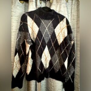 Black Argyle Sweater- women’s size Large